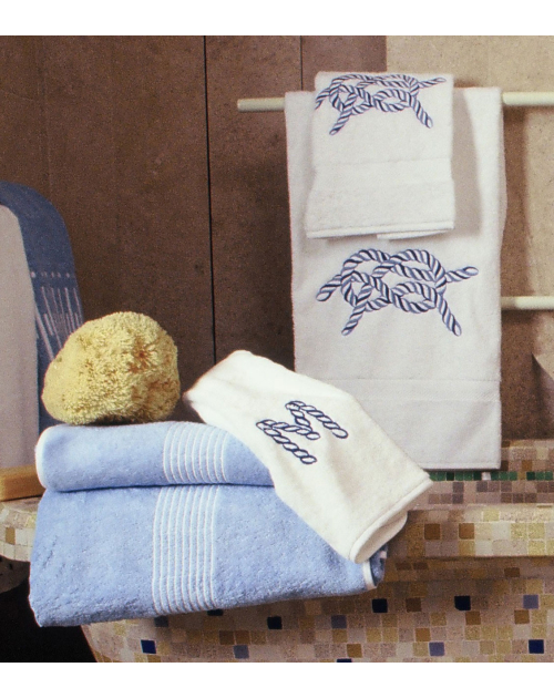 Serviettes éponge brodées AMBASSADE, MONOGRAMMES, CORDAGE - Noël Paris