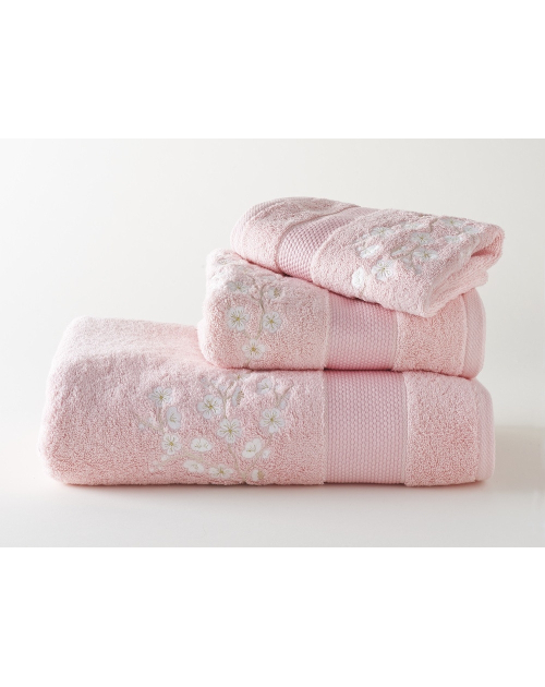 Serviettes éponge biais brodées FLEURS DE POMMIER (bla... - Noël Paris