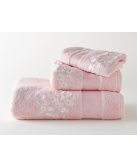 Serviettes éponge biais brodées FLEURS DE POMMIER (bla... - Noël Paris