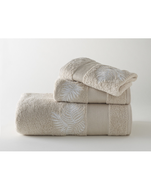 Serviettes éponge brodées AMAZONE (sable-blanc) - Noël Paris