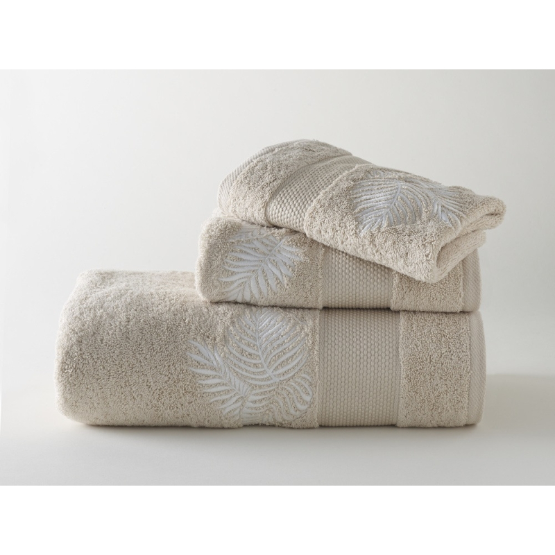 Serviettes éponge brodées AMAZONE (sable-blanc) - Noël Paris