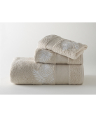Serviettes éponge brodées AMAZONE (sable-blanc) - Noël Paris
