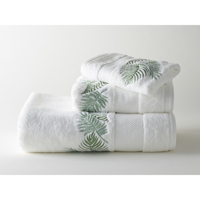 Serviettes éponge brodées AMAZONE (blanc-vert) - Noël Paris