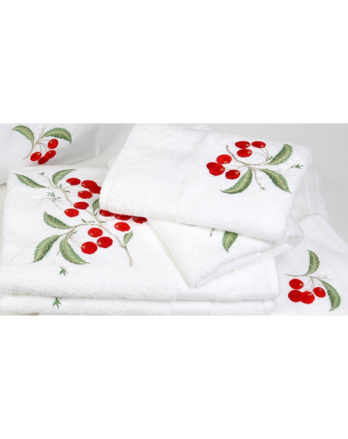 Serviettes éponge brodées CERISES - Noël Paris