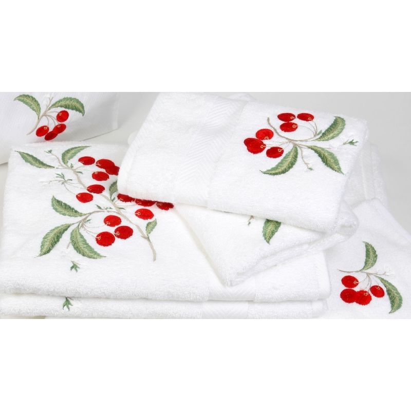 Serviettes éponge brodées CERISES - Noël Paris