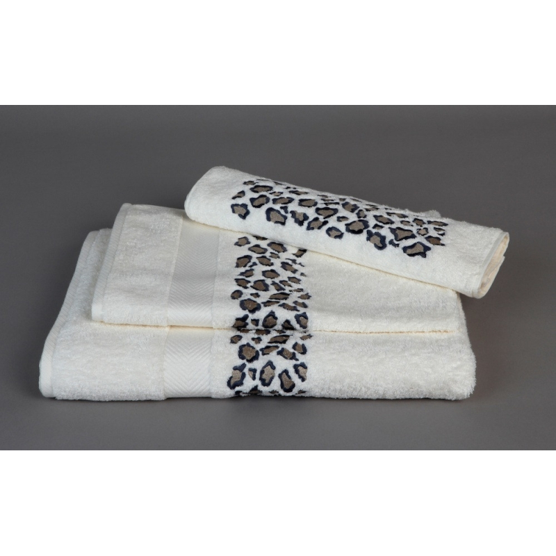 Serviettes éponge brodées JUNGLE (ivoire-gris lichen) - Noël Paris