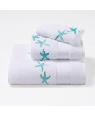 Serviettes éponge brodées STARFISH (blanc-turquoise) - Noël Paris