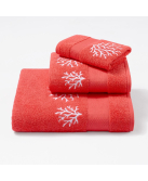Serviettes éponge brodées CORAUX (corail-blanc) - Noël Paris