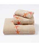 Serviettes éponge brodées STARFISH (sable-corail) - Noël Paris