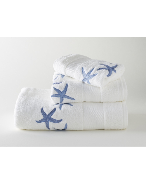 Serviettes éponge brodées STARFISH (blanc - bleu) - Noël Paris