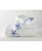 Serviettes éponge brodées STARFISH (blanc - bleu) - Noël Paris