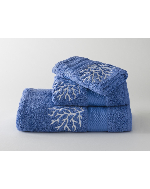 Serviettes éponge brodées CORAUX (bleu - blanc) - Noël Paris