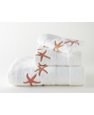 Serviettes éponge brodées STARFISH (blanc - corail) - Noël Paris