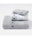 Serviettes éponge brodées PRISME (blanc-gris/ gris-gris) - Noël Paris