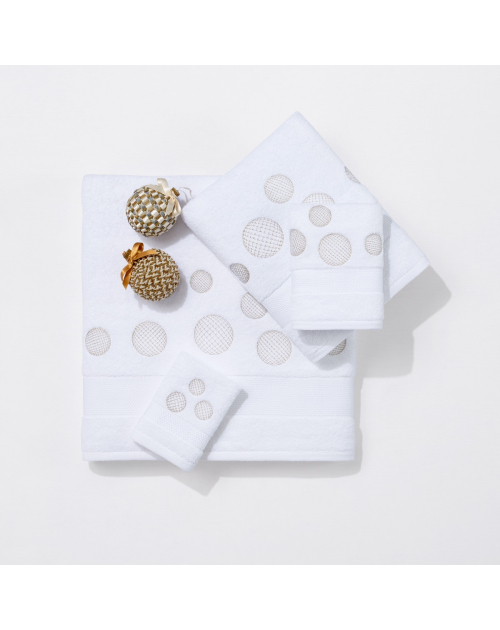 Serviettes éponge brodées BULLES (blanc-aluminium) - Noël Paris