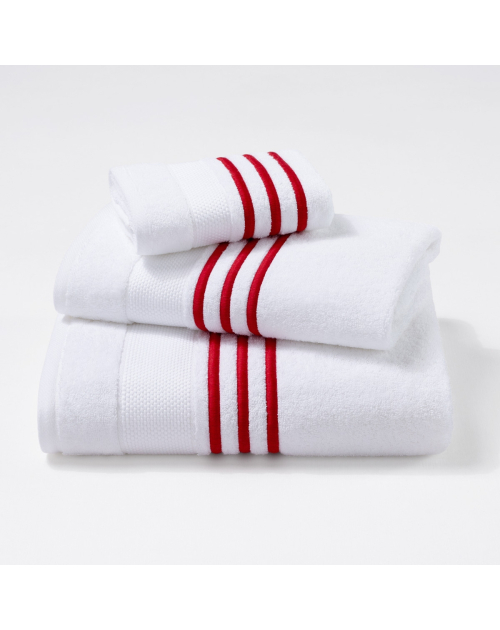 Serviettes éponge brodées MONSIEUR (blanc-rouge) - Noël Paris