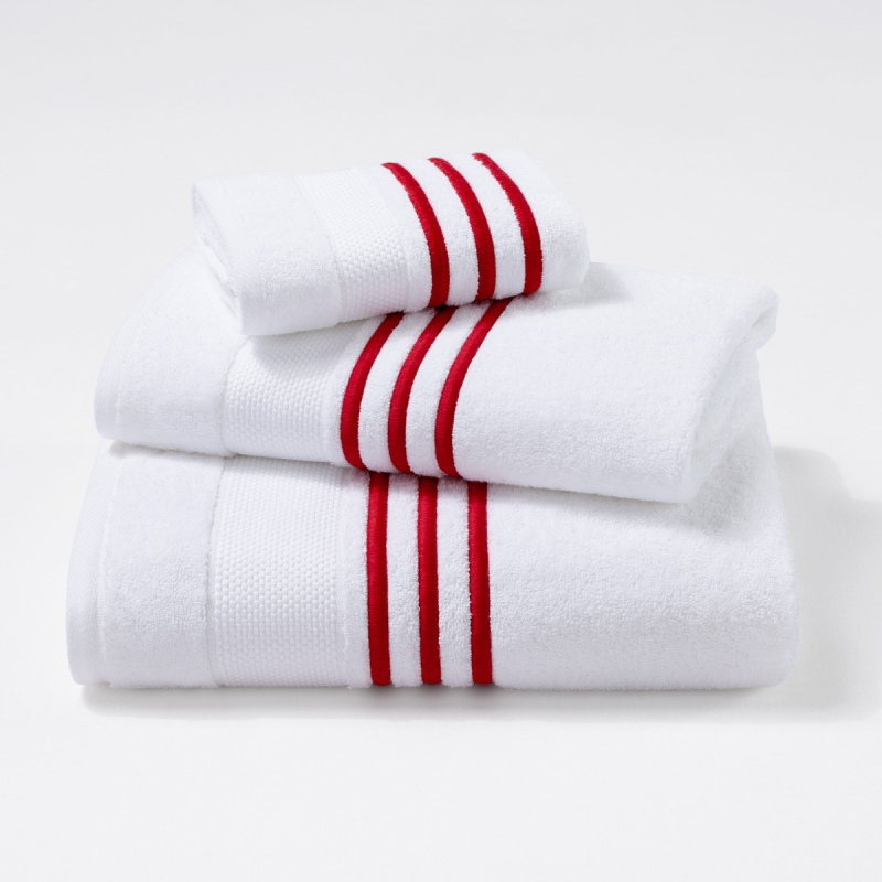 Serviettes éponge brodées MONSIEUR (blanc-rouge) - Noël Paris