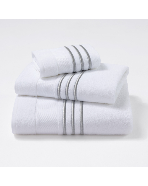 Serviettes éponge brodées MONSIEUR (blanc-aluminium) - Noël Paris