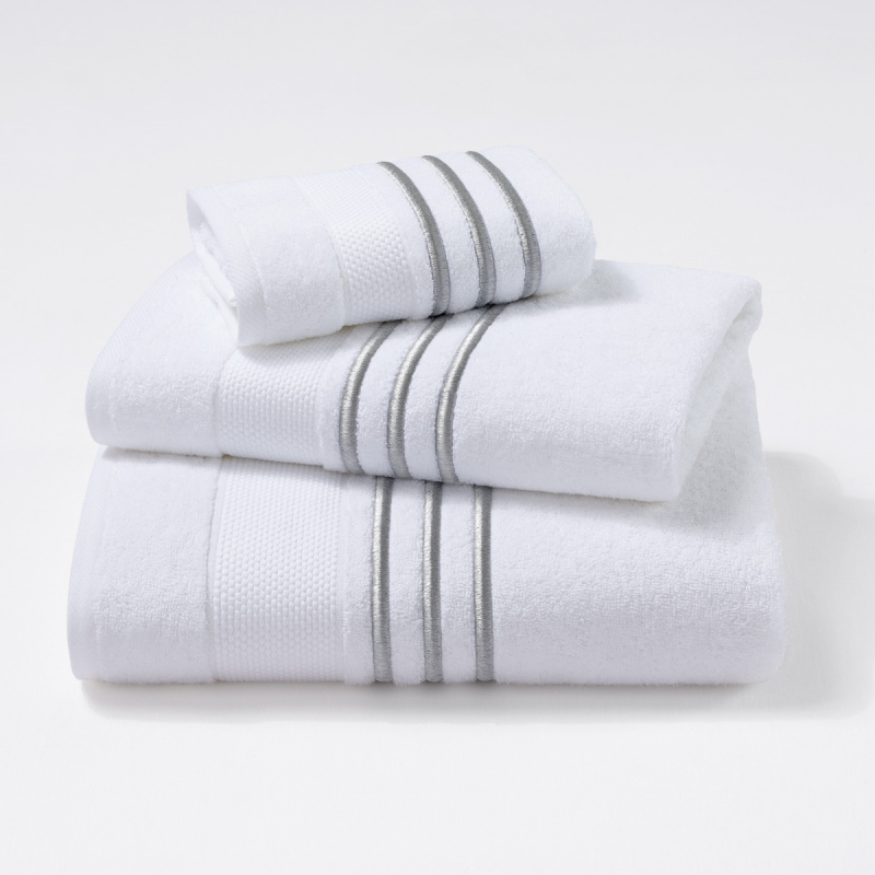 Serviettes éponge brodées MONSIEUR (blanc-aluminium) - Noël Paris