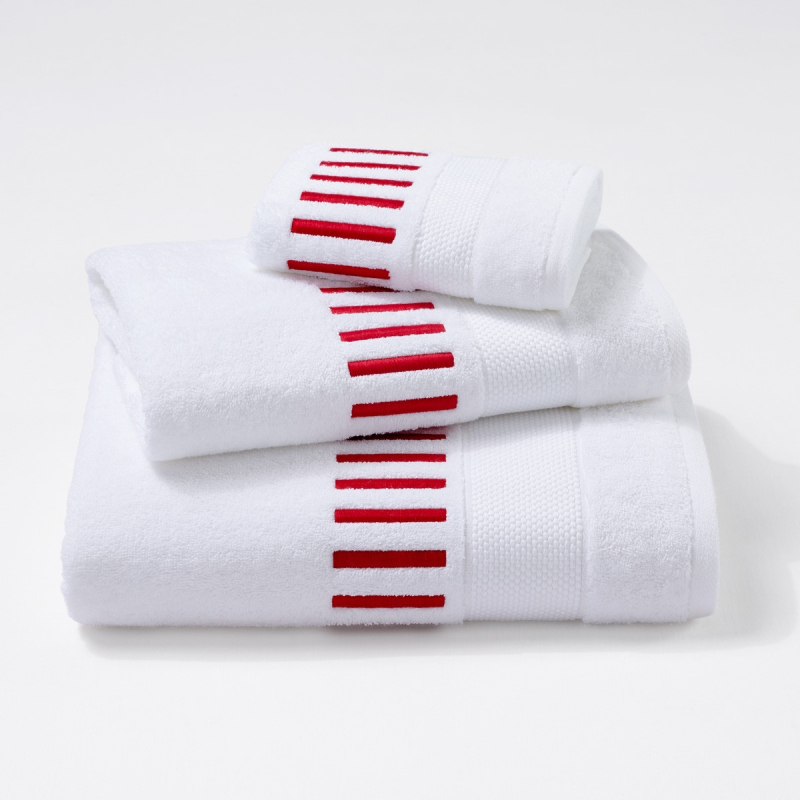 Serviettes éponge brodées MADAME (blanc-rouge) - Noël Paris