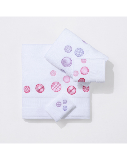 Serviettes éponge brodées BULLES (blanc-mauve/ blanc-r... - Noël Paris