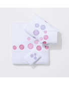 Serviettes éponge brodées BULLES (blanc-mauve/ blanc-r... - Noël Paris