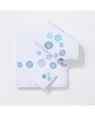 Serviettes éponge brodées BULLES (blanc-bleu/blanc-tur... - Noël Paris