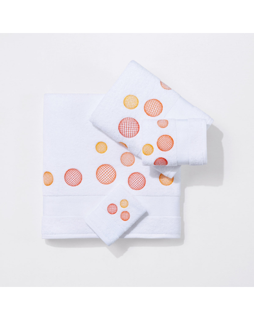Serviettes éponge brodées BULLES (blanc-orange) - Noël Paris