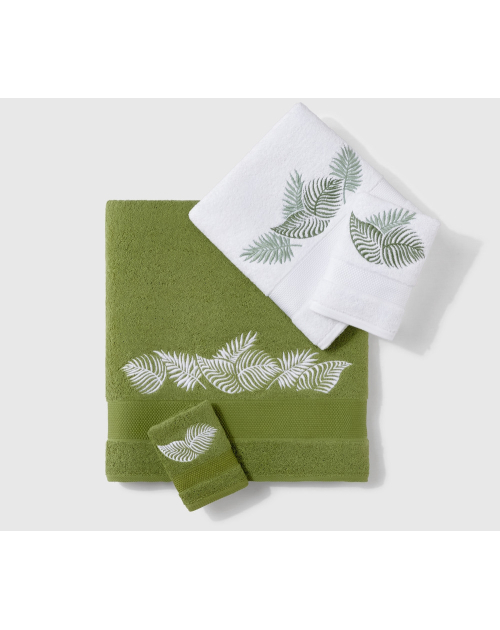 Serviettes éponge brodées AMAZONE (vert- blanc) - Noël Paris