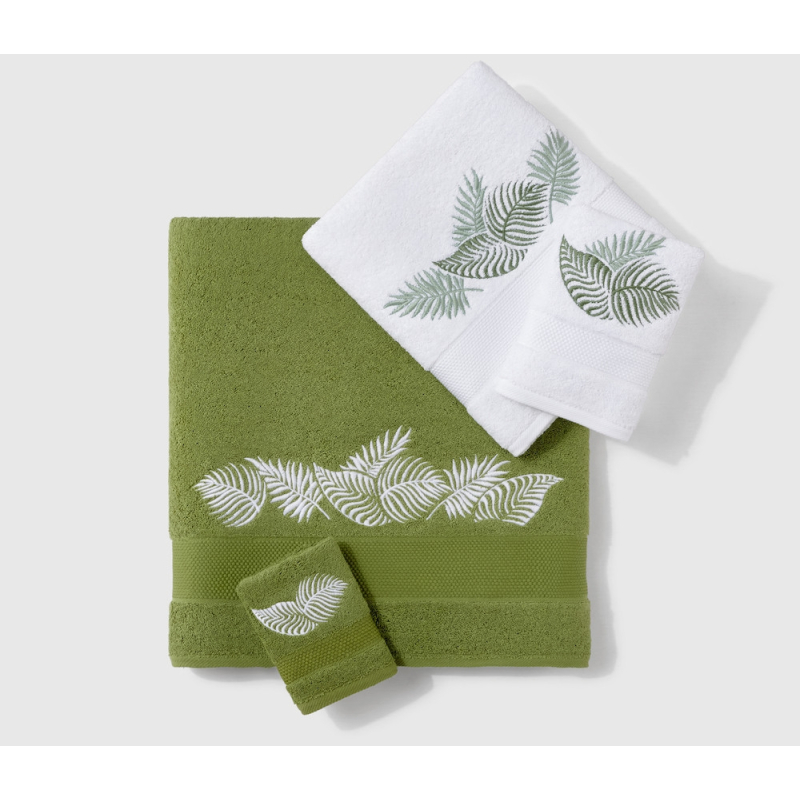 Serviettes éponge brodées AMAZONE (vert- blanc) - Noël Paris