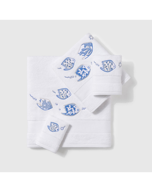 Serviettes éponge LEGENDE MARINE (blanc-bleu) - Noël Paris