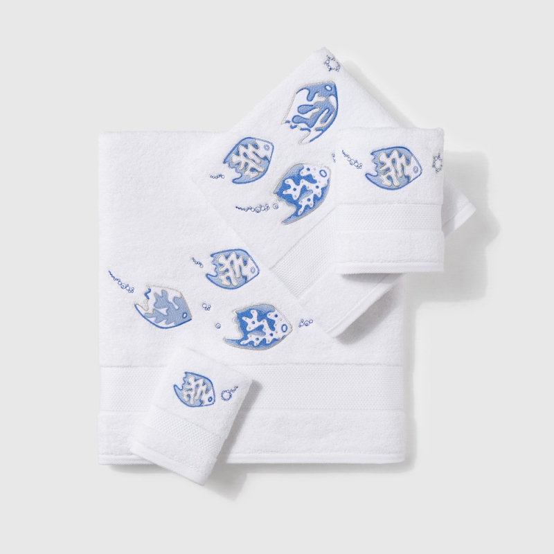 Serviettes éponge LEGENDE MARINE (blanc-bleu) - Noël Paris