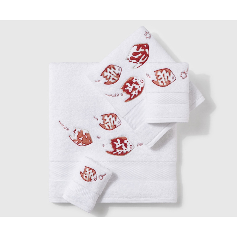 Serviettes éponge LEGENDE MARINE (blanc-rouge) - Noël Paris