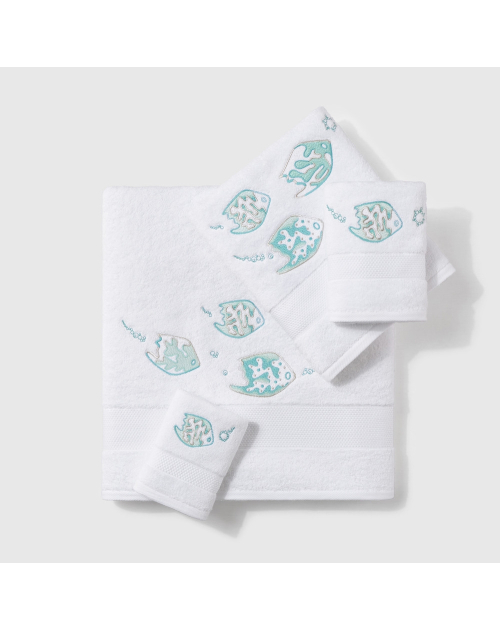 Serviettes éponge LEGENDE MARINE (blanc-turquoise) - Noël Paris