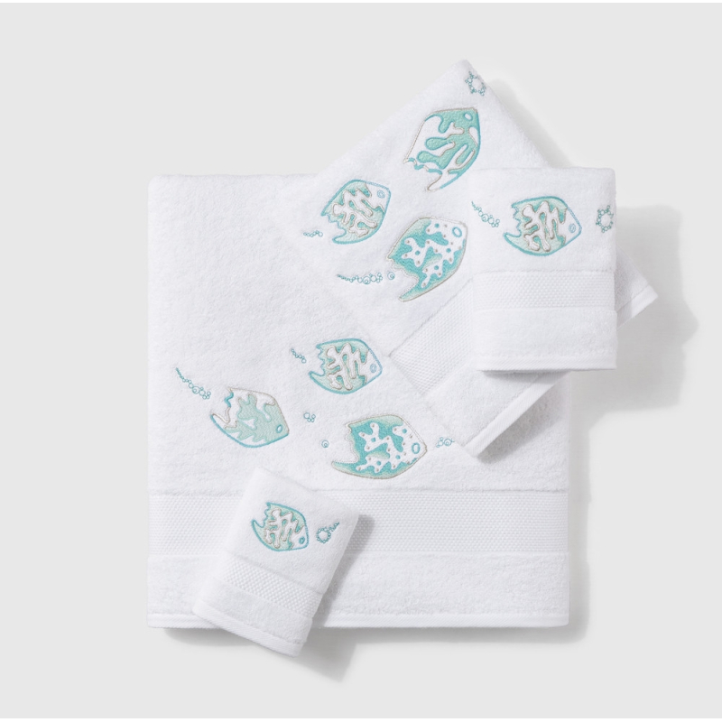 Serviettes éponge LEGENDE MARINE (blanc-turquoise) - Noël Paris