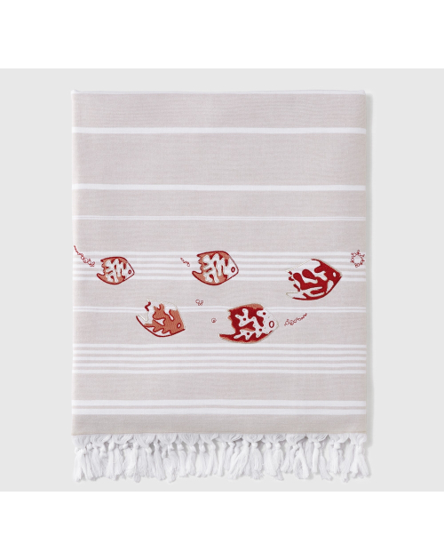 Serviette de plage LEGENDE MARINE (beige - rouge) - Noël Paris