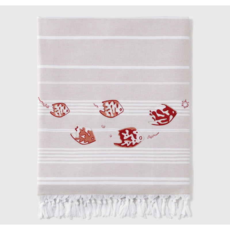 Serviette de plage LEGENDE MARINE (beige - rouge) - Noël Paris