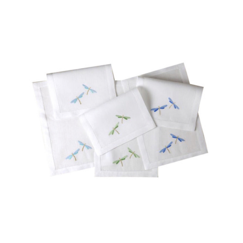 Serviettes de cocktail brodées "Libellules"