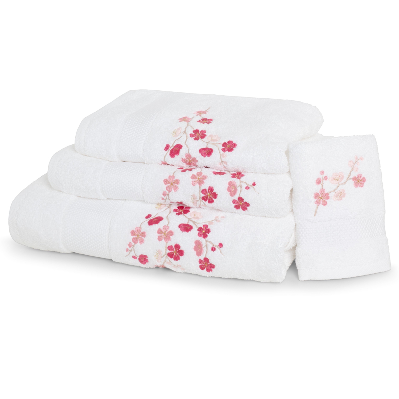Serviettes éponge brodées FLEURS DE POMMIER