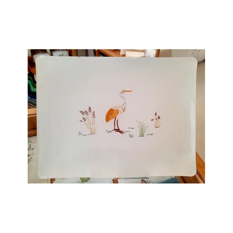 Plateau brodé "Chasse" (héron)