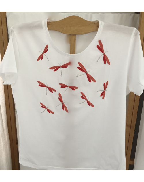 T-shirt classique brodé "Libellules"