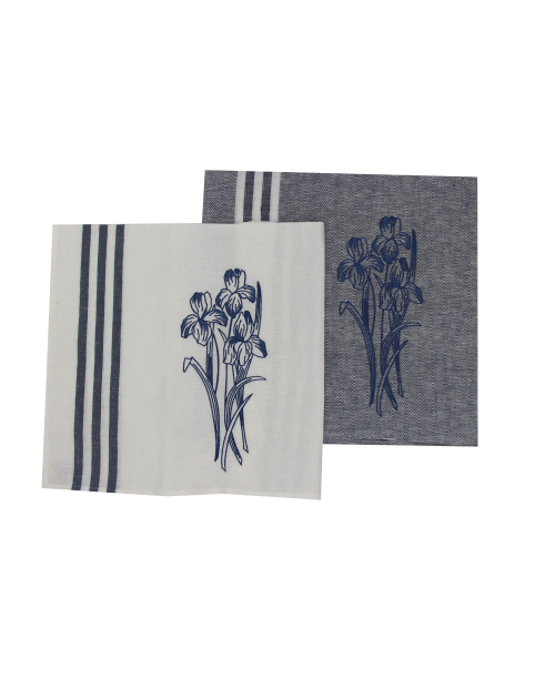 Torchon brodé "Fleur d'Iris"