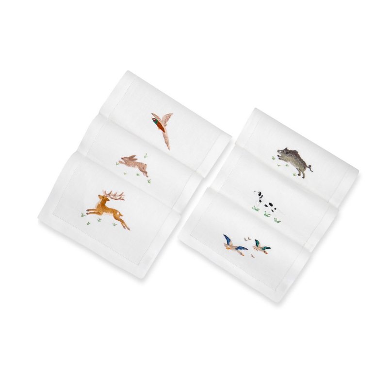 Serviette cocktail brodée "Chasse"