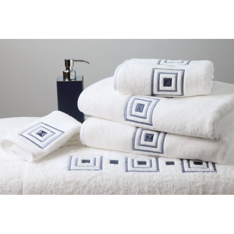 Serviettes éponge brodées PRISME (blanc-gris)