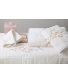 Serviettes éponge brodées FLEURS DE POMMIER (rose - blanc)