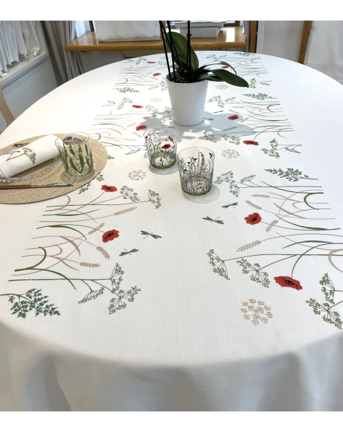 "Prairie Fleurie" embroidered tablecloth