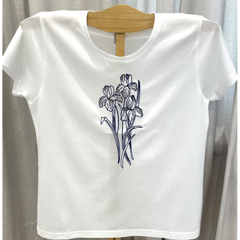 T-shirt classique brodé "Fleurs d'Iris"