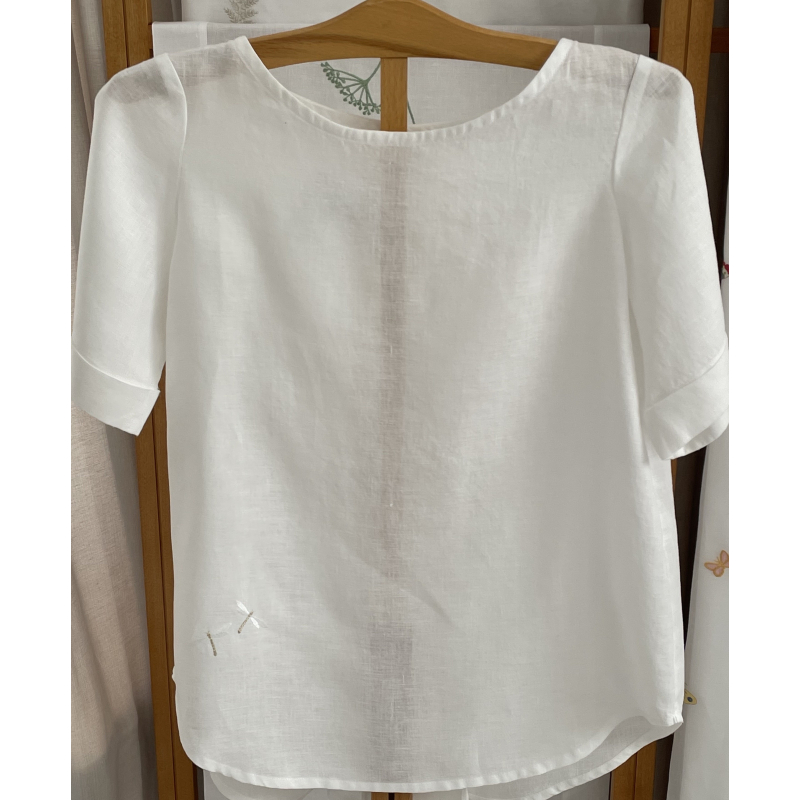 "Libellules" embroidered shirt in linen