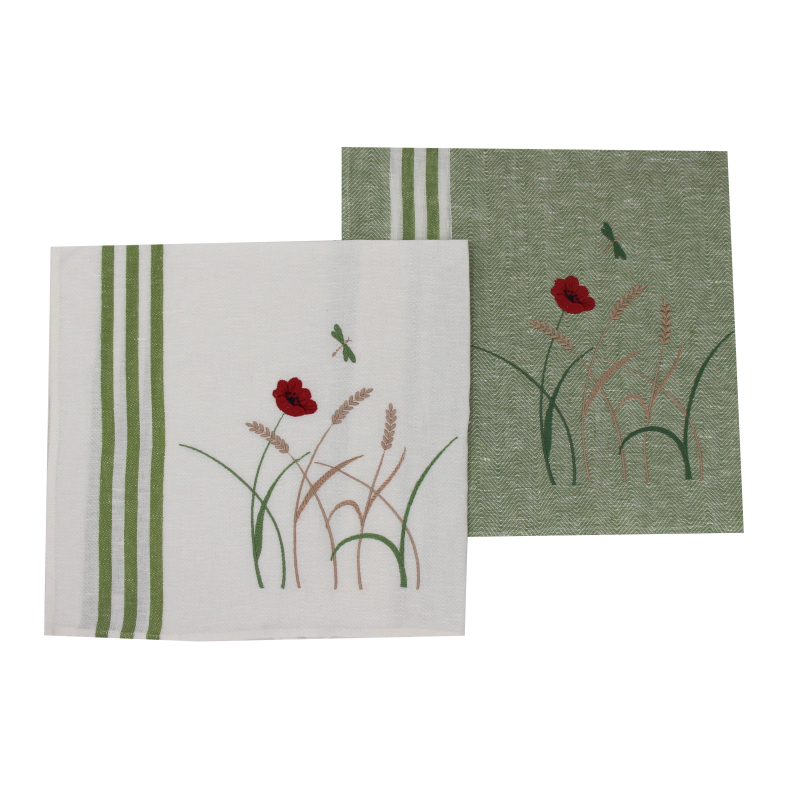 Torchon brodé "Prairie Fleurie"