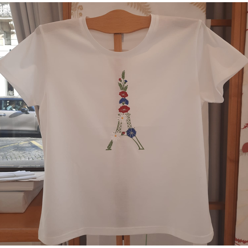 T-shirt classique brodé "Eiffel fleurie"